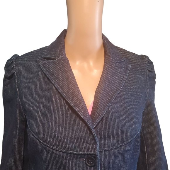Vintage Y2K Sz S/M Old Navy Denim Jean Blazer Long Sleeve 1 button Pinstripe - Picture 2 of 12